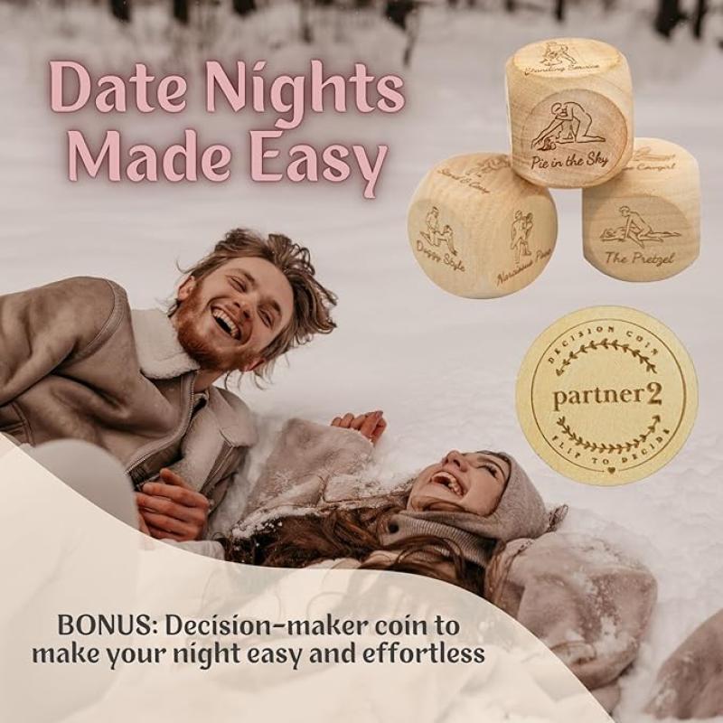 لعبة زوجية رومانسية - 3 نرد خشبي وعملة قرارات للعلاقات الزوجية